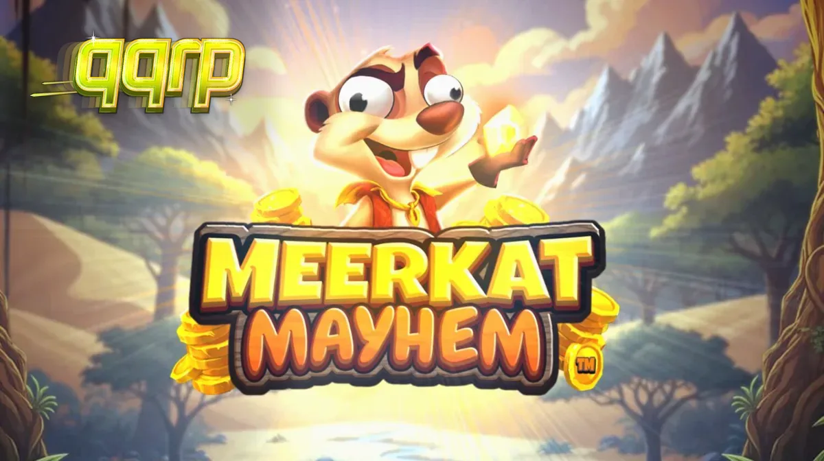 Tampilan visual slot Meerkat Mayhem dengan latar belakang gurun dan karakter meerkat.